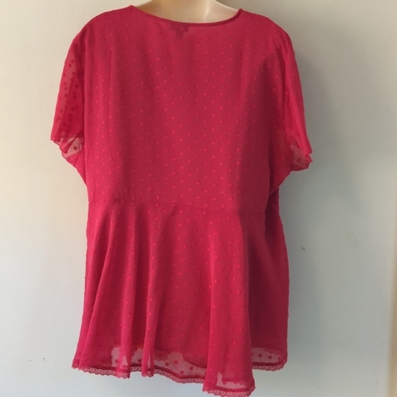 Torrid Peplum Chiffon Clip Dot Lace Inset Top - Picture 8 of 16